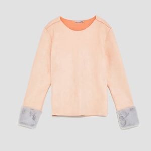 Suede like Zara sweater top with faux fur sleeves